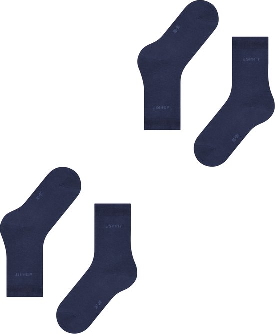 Vier effen donkerblauwe sokken van Esprit, met logo en maatindicatie.