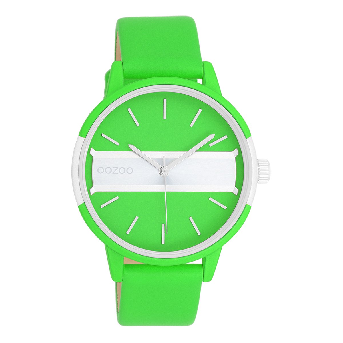 OOZOO Timepieces - Neon groen-goudkleurige OOZOO horloge met neon groene leren band - C11189
