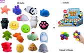 Happy Trendz® 2 x Atomic Ball Fidget + 10 mochies squishy toys - Mochi squishy | fidget toys | soft animal | mochies | set van 12 stuks