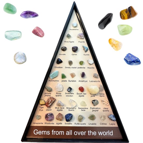 Gemstones and Minéraux World Collection - 36 mini pierres dans un emballage pyramidal - Pierres roulées