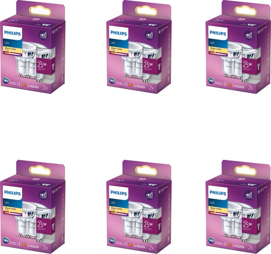 Philips LED Spot - 25 W - GU10 - Niet Dimbaar - Warmwit Licht - 12 stuks - Bespaar op je Energiekosten - Voordeelverpakking