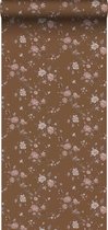 Papier peint ESTAhome fleurs marron rouille et rose - 139286 - 53 cm x 9,54 m
