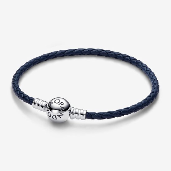 Bracelet en cuir tressé bleu Pandora Moments 592790C01-S1