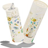 IZY Drinkfles - Kinderbeker - Planeten en Astronauten - Inclusief donatie - Waterfles met Rietje - Thermosbeker - RVS - 6 uur lang warm - 350 ml