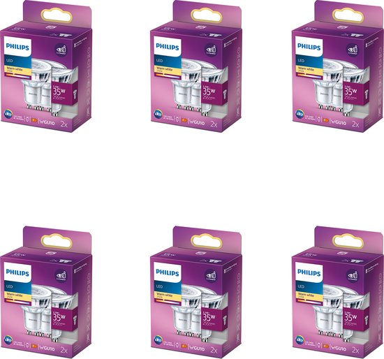 Philips LED Spot - 35 W - GU10 - Niet Dimbaar - Warmwit Licht - 12 stuks - Bespaar op je Energiekosten - Voordeelverpakking