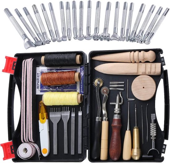 50 stuks leren gereedschap en accessoire set, leren doe-het-zelfset