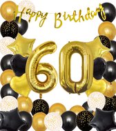 Snoes Ballonnen 60 Jaar Black Gold Dots Mega Ballon - Compleet Feestpakket Goud Zwart Stippen Cijferballon 60 - Verjaardag Versiering DIY Slinger Happy Birthday – Folieballon – Latex Ballonnen - Helium Ballonnen