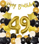 Snoes Ballonnen 49 Jaar Black Gold Dots Mega Ballon - Compleet Feestpakket Goud Zwart Stippen Cijferballon 49 - Verjaardag Versiering DIY Slinger Happy Birthday – Folieballon – Latex Ballonnen - Helium Ballonnen