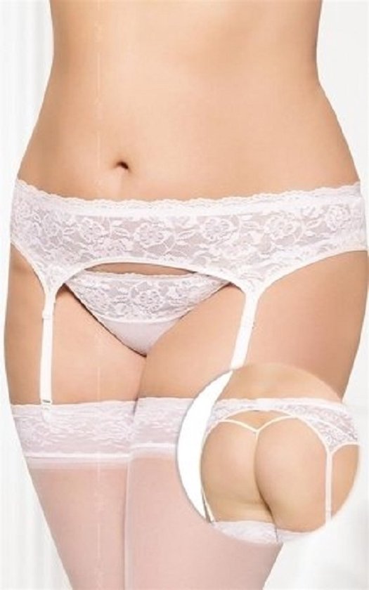 Softline | Dames set | Jarretelgordel met G-String | Sexy Kanten Lingerie | Set met Bloemen | Wit | maten: S- 3 XL | grote maten 3XL