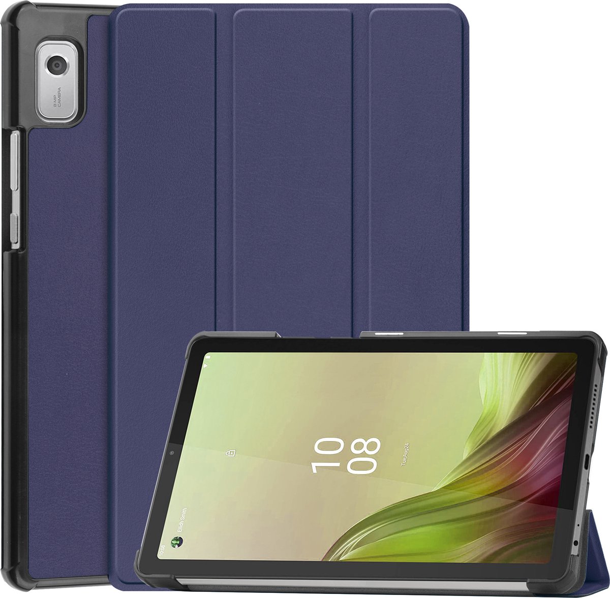 Hoes - Geschikt voor Lenovo Tab M9 - Dun & Stevig - Trifold Bookcase - Hard Cover - Hardcover Book Case - Tablet Hoesje - Donkerblauw
