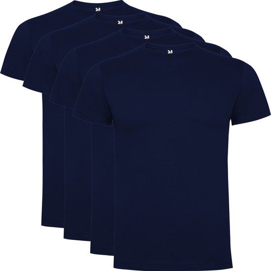 4 Pack Dogo Premium Unisex T-Shirt merk Roly 100% katoen Ronde hals Donker Blauw Maat 3XL