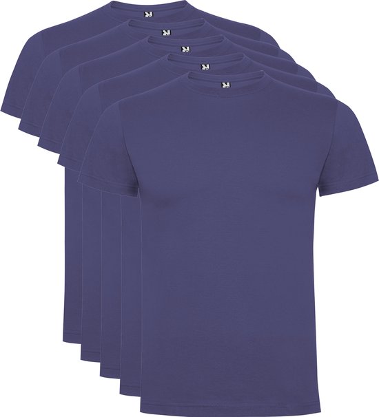 5 Pack Roly Dogo Premium Heren T-Shirt 100% katoen Ronde hals Denim Blauw, Maat 3XL