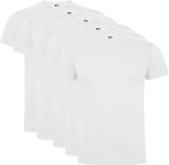 5 Pack Roly Dogo Premium Heren T-Shirt 100% katoen Ronde hals wit, Maat XL