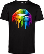 T-shirt Rainbow Lips | Gay pride shirt kleding | Regenboog kleuren | LGBTQ | Zwart | maat XXL