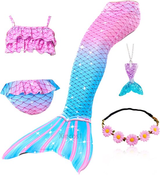 Foto: Zeemeerminstaart met monovin bikini en accessoires maat 130 6 7 jaar zeemeerminstaart voor kinderen mermaid staart zeemeermin bikini staart accessoires zeemeerminstaart kinderen de kleine zeemeermin zwembad speelgoed