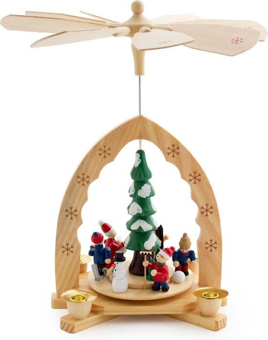 BRUBAKER 1-Verdieping Houten Kerstpiramide - 30 cm - kerstboom met winterlandschap