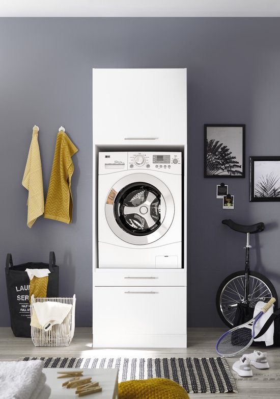 Wasmachine kast met verhoger - Wasmachine kast - Wasmachine ombouw meubel -  Wit | bol.com