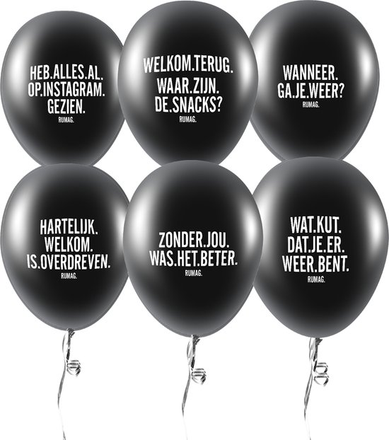 Rumag Ballonnen - Welkom terug - Zwarte ballonnen met grappige leuke tekst