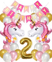 Snoes Ballonnen Set Unicorn 2 Jaar - Verjaardag Versiering Slinger - Folieballon - Helium Ballonnen