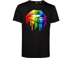 T-shirt Rainbow Lips | Gay pride shirt kleding | Regenboog kleuren | LGBTQ | Zwart | maat L