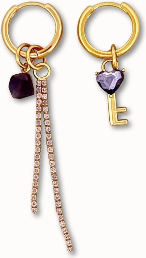 ByNouck Jewelry - Earparty Lilac Drops - Vrouwen - Sieraden - Gold Plated - Lila