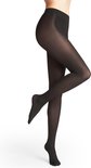 Zijzicht van een zwarte FALKE panty met een gladde, matte afwerking.