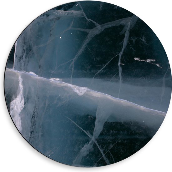 Dibond Muurcirkel - Wit met Blauwe Vlekken en Strepen tegen Zwarte Achtergrond - 50x50 cm Foto op Aluminium Muurcirkel (met ophangsysteem)