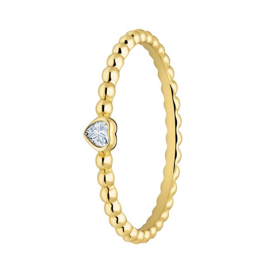 Lucardi Dames Zilveren goldplated ring bol hart zirkonia - Ring - 925 Zilver - Goudkleurig - 17.5 / 55 mm