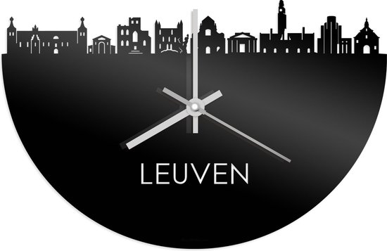 Skyline Klok Leuven Zwart Glanzend - Ø 40 cm - Stil uurwerk - Wanddecoratie - Meer steden beschikbaar - Woonkamer idee - Woondecoratie - City Art - Steden kunst - Cadeau voor hem - Cadeau voor haar - Jubileum - Trouwerij - Housewarming -
