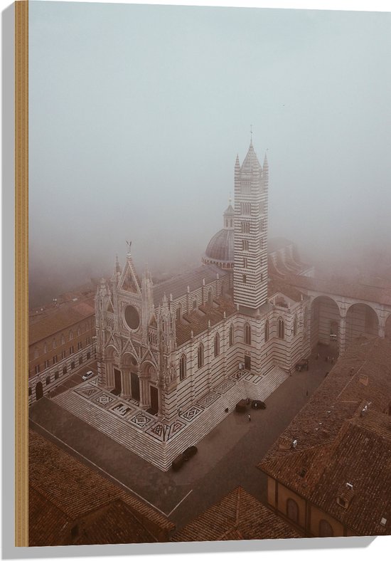 Hout - Bovenaanzicht van Kathedraal in Siena, Italie - 50x75 cm - 9 mm dik - Foto op Hout (Met Ophangsysteem)