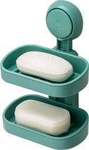 Double Layer zeepbakje zuignap zeephouder, sterke sponshouder voor douche, badkamer, badkuip en keukenspoelbak, boorvrij, afneembare groene verpakking