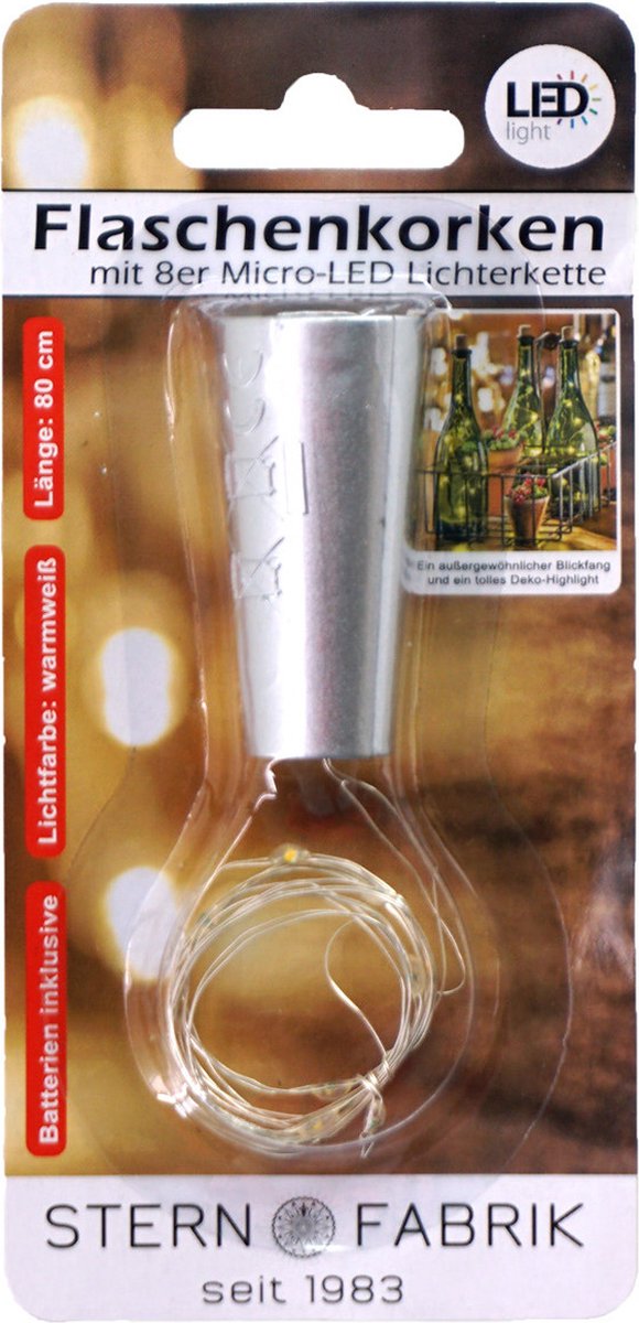 Stern Fabrik flesverlichting kurk - lichtsnoer - zilver - LED - 80 cm - bottle lights