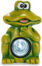 Ibergarden Tuinbeeld Solar lamp kikker - keramiek - 19x28 cm - groen - Lichtgevende dieren