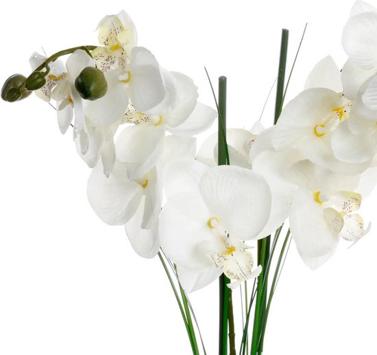 Atmosphera Orchidee bloemen kunstplant in zwarte bloempot - witte bloemen - H53 cm