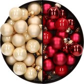 Mini kerstballen - 48x st - rood en champagne - 2,5 cm - glas - kerstversiering