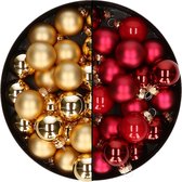 Mini kerstballen - 48x st - rood en goud - 2,5 cm - glas - kerstversiering