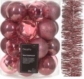 Set de Décorations de Noël - vieux rose - Boules de Noël 6 cm et guirlande de Noël - plastique