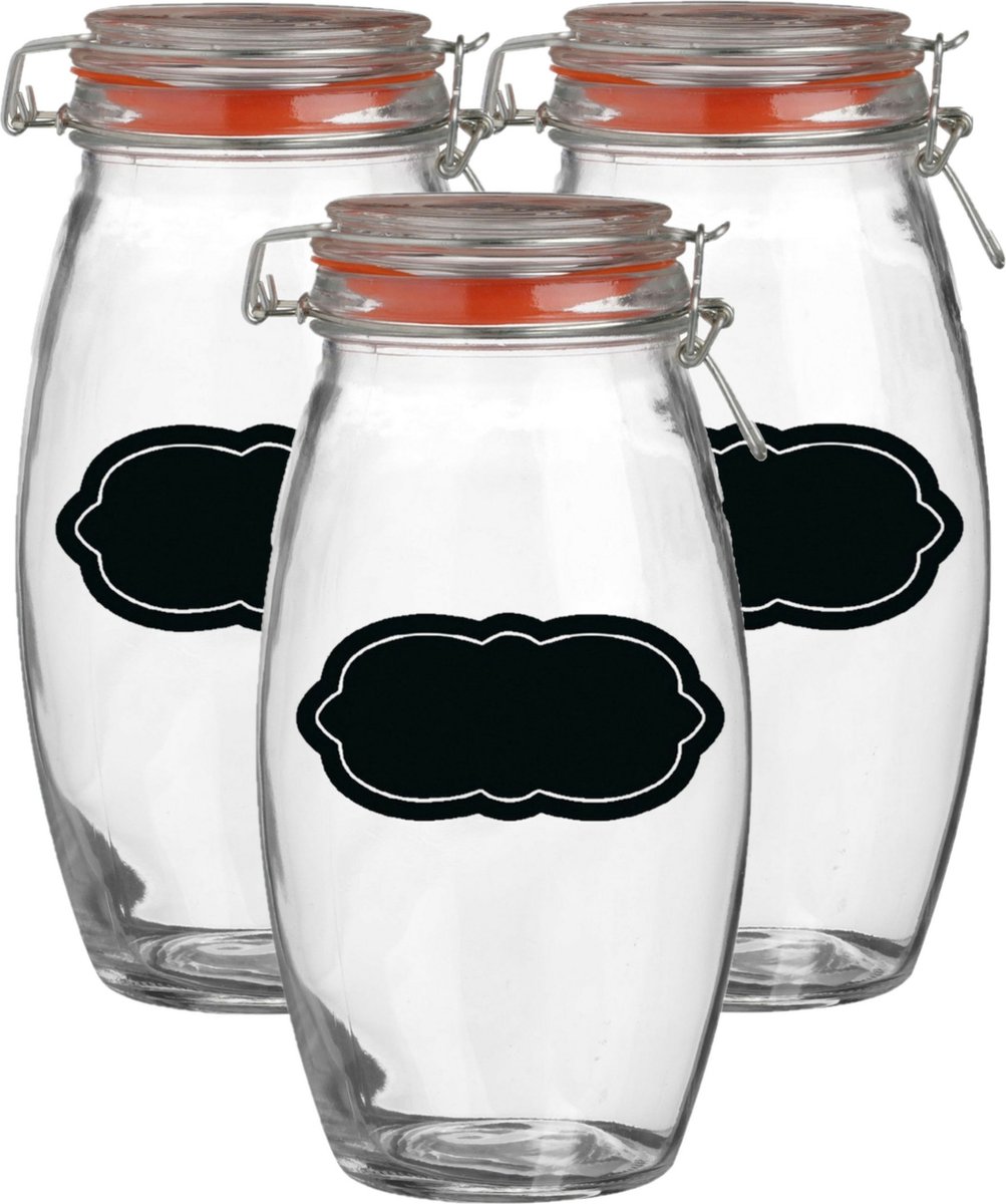 Weckpot/inmaakpot - 4x - 1.9L - glas - met beugelsluiting - incl. etiketten