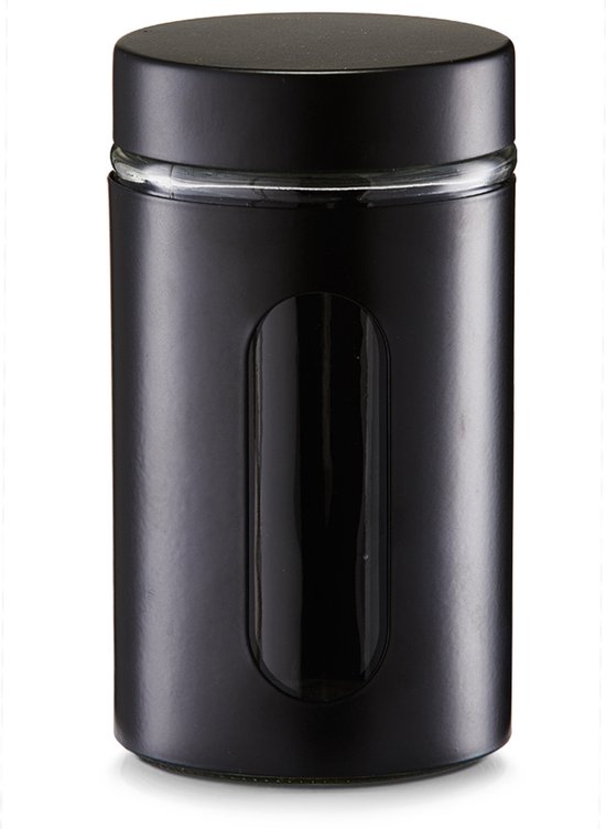 Bocaux de conservation avec fenêtre - 6x - noir - 600 à 1200 ml - métal