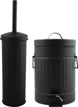 MSV Toiletborstel in houder/pedaalemmer set Industrial - Metaal - zwart