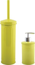 MSV Toiletborstel in houder 38 cm/zeeppompje 260 ml set Industrial - metaal - appel/lime groen