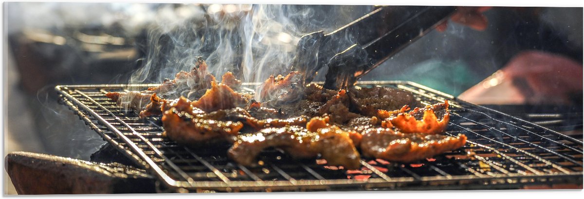 Acrylglas - Barbecue - Kool - Rook - Tang - Vlees - Bakken - Eten - Buiten - 90x30 cm Foto