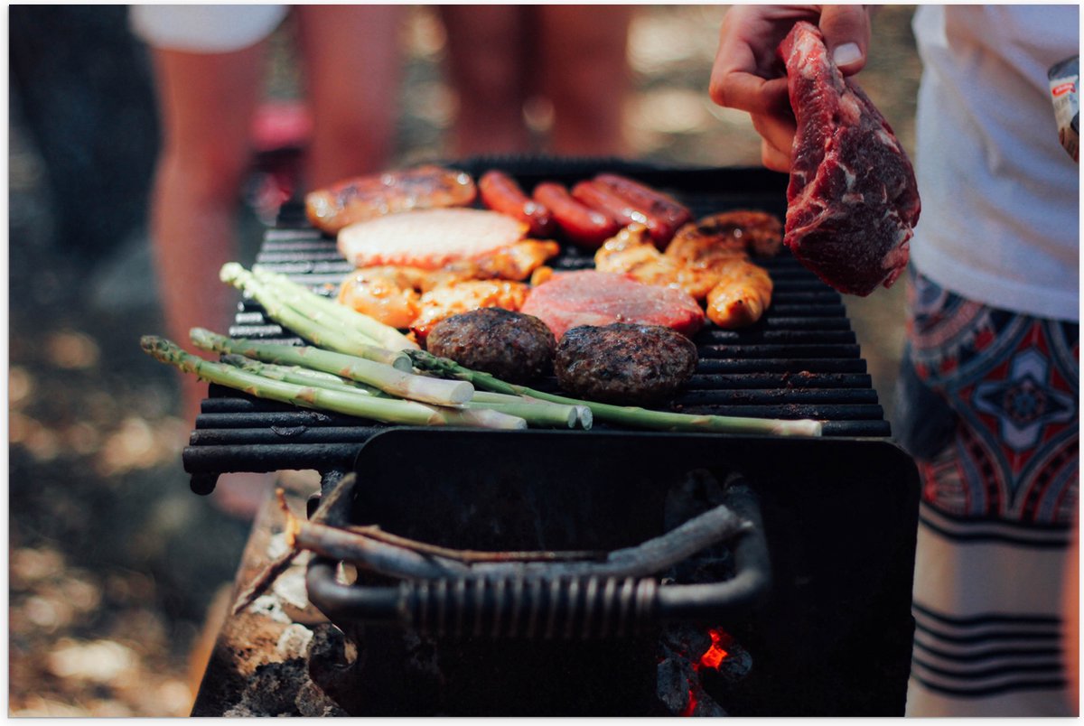 Poster (Mat) - Barbecue - Vlees - Groenten - Kolen - Natuur - 60x40 cm Foto op Posterpapie