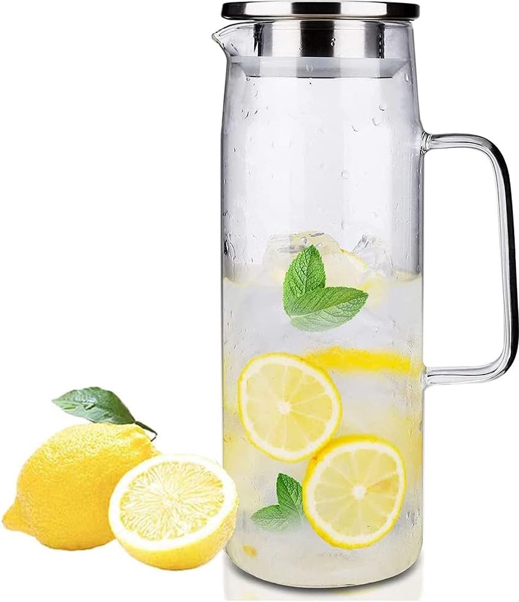 Waterkaraf 1,5 liter glazen kruik met 304 afzonderlijke deksels voor watersap, thee en koffie drinkkan 53oz