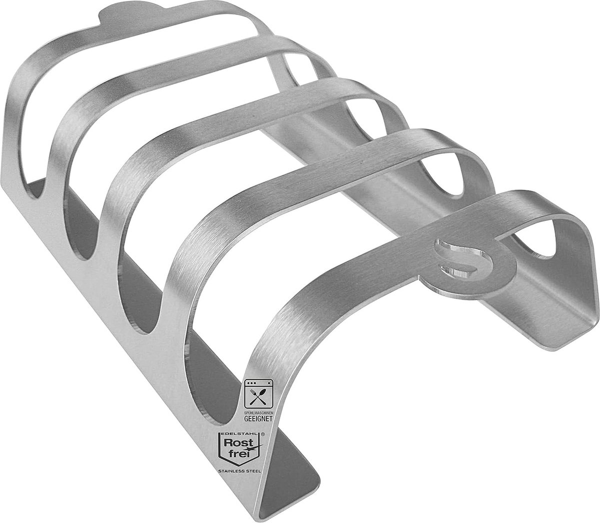 mocisa Rib-Rack Size S (4) | ribhouder met handgrepen | De professionele tool voor het grillen van ribben | roestvrij staal | geschikt voor levensmiddelen, gemaakt in Beieren | voor 4 sappige en lekkere spare-ribben | - Merkloos