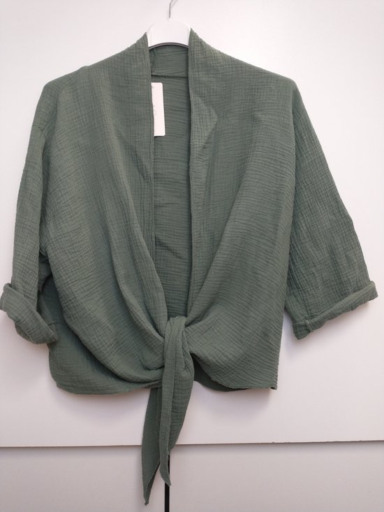 Dames vest Anne olijf groen met driekwart oprolmouwen L/XL bolero model