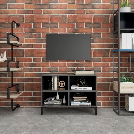 vidaXL - Tv-meubel - met - metalen - poten - 69,5x30x50 - cm - hoogglans - grijs