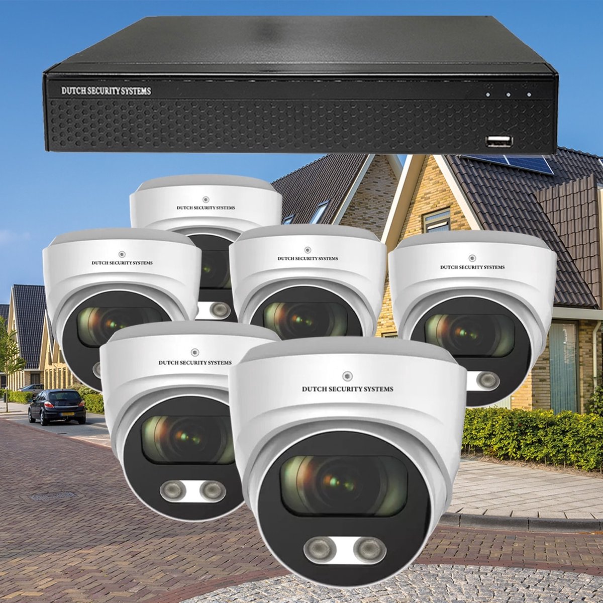 Draadloze Camerabeveiliging - Sony 5MP - 2K QHD - Set 6x Audio Dome - Wit - Binnen & Buiten - Met Nachtzicht - Incl. Recorder & App