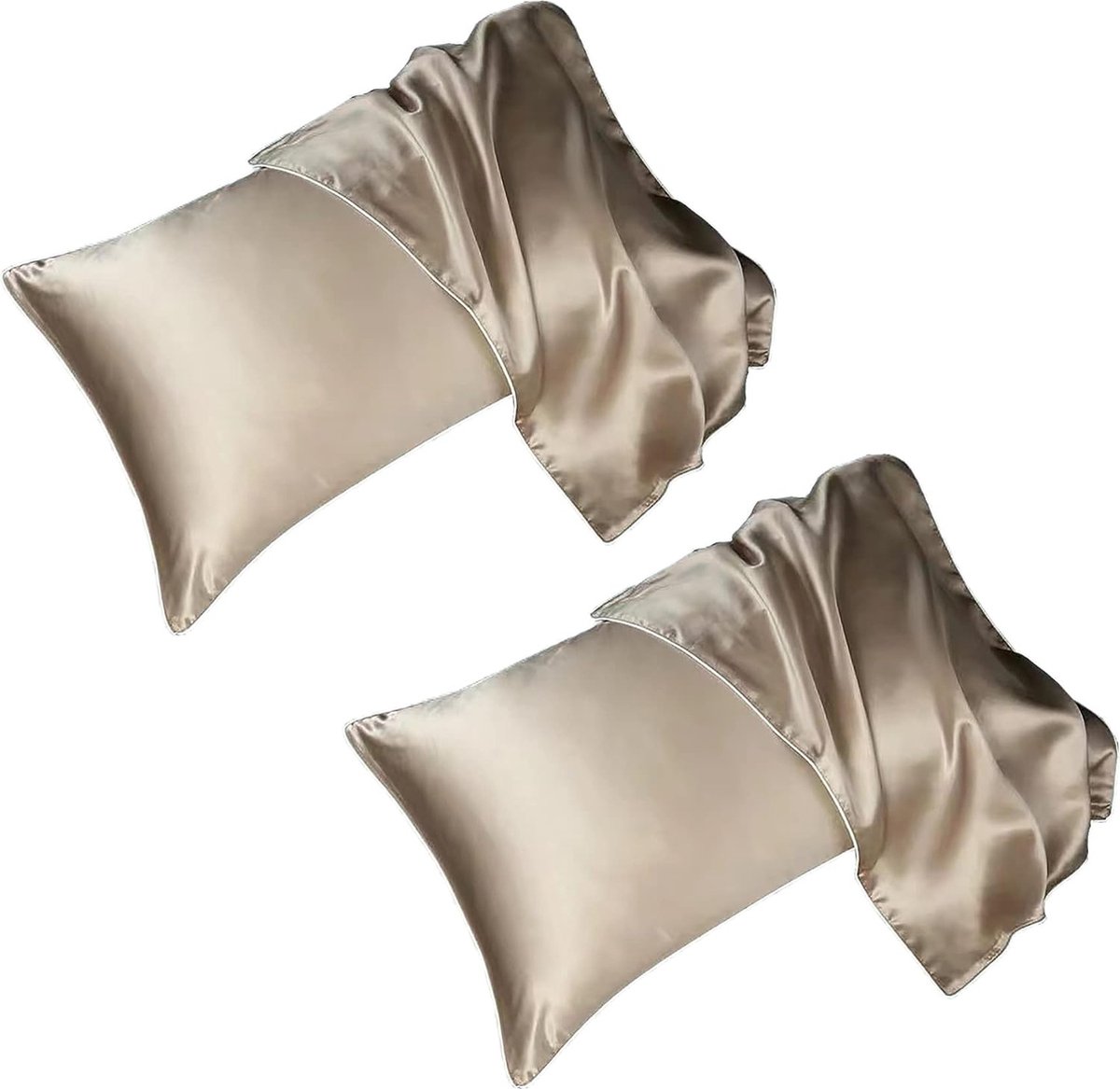 MomMe Mulberry Zijden Kussensloop Standaard 50x75cm Beide zijden Zijde 600 Draadtelling Hypoallergeen Huidgezondheid Kussensloop met verborgen rits (2pack goud) lichtbruin