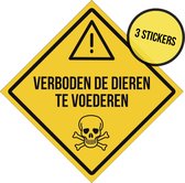 Sticker/ pictogram | "Verboden de dieren te voederen" | 20 x 20 cm | Geel | Dierenbescherming | Vierkant | 3 stuks